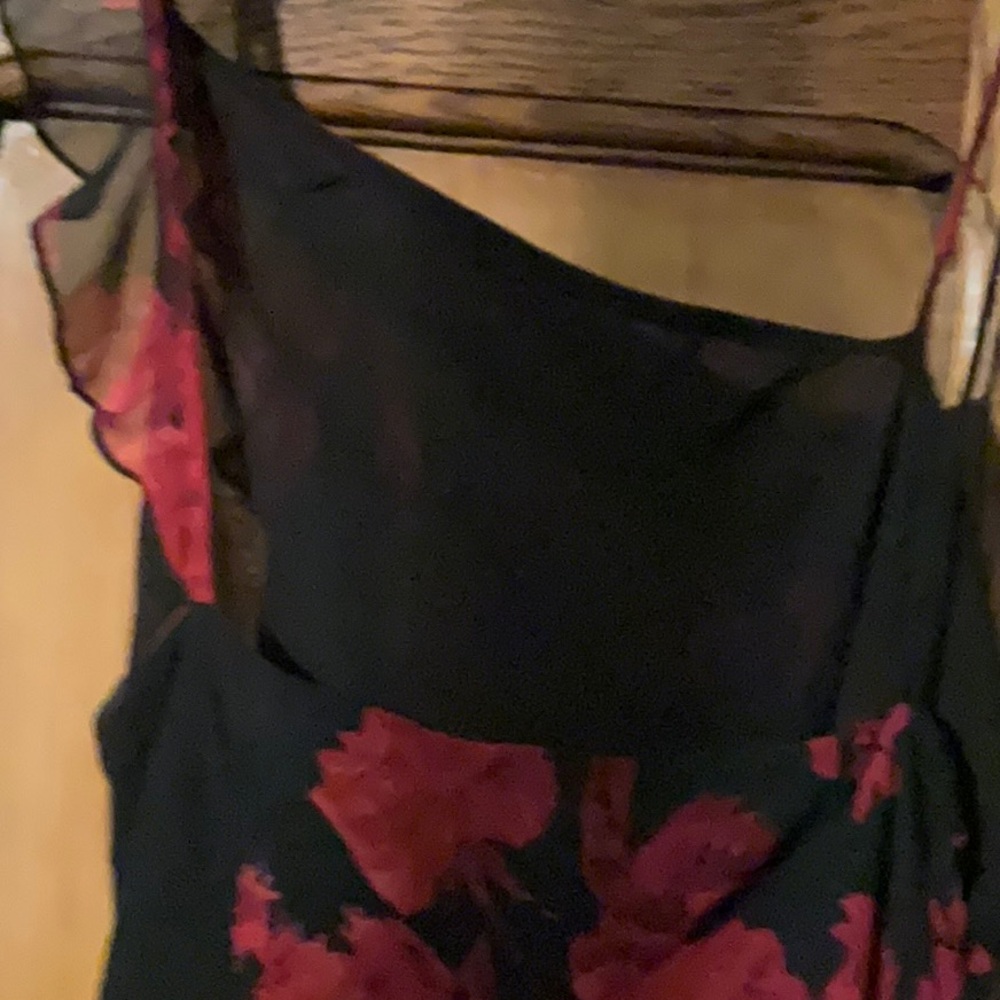 Sexy Black Dress with Red Floral Design